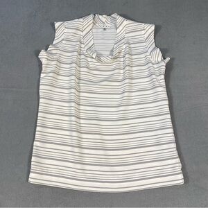CAbi Women’s White with Black Striped Blouse, Sleeveless, Relax Fit, size XS